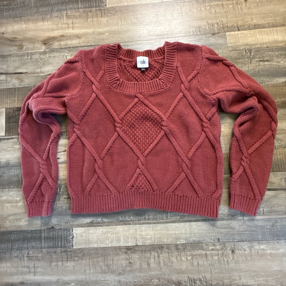 Cabi Square Neck Pullover Mulberry Sz S Cable Knit Fisherman